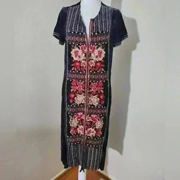 Johnny Was Matilda Button Down Dress | Royal Purple Mid-Length Duster Gown - Picture 4 of 12